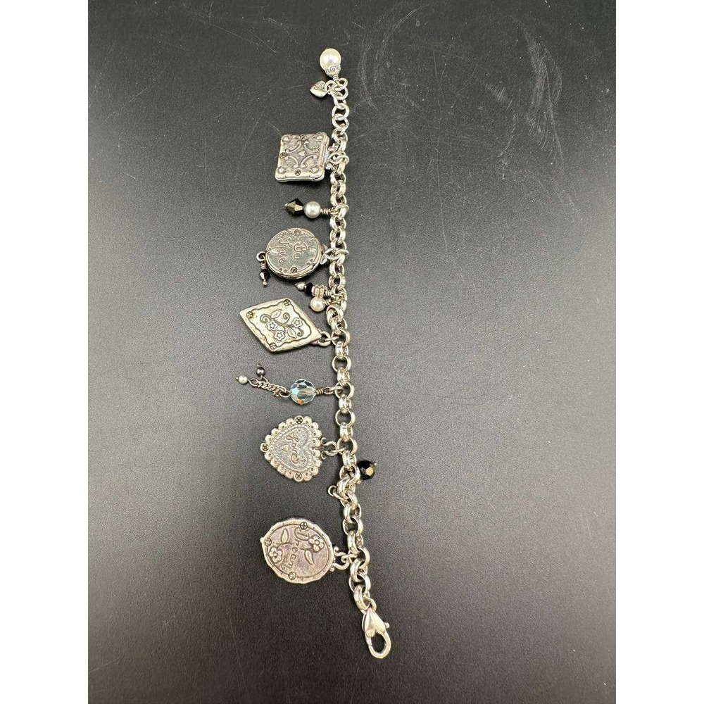 Vintage Silver Tone Photo‎ Locket Charm Bracelet Pearl Bead Accents 051 (49)